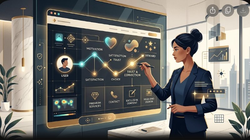 Современная редакционная иллюстрация на тему психологии UX для дизайна премиальных сайтов в минималистичном стиле